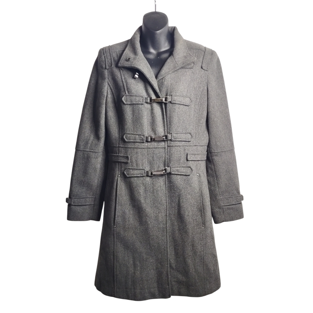 Hilary Radley Women's Gray Wool Metal Button Jacket Pea Coat Size 8